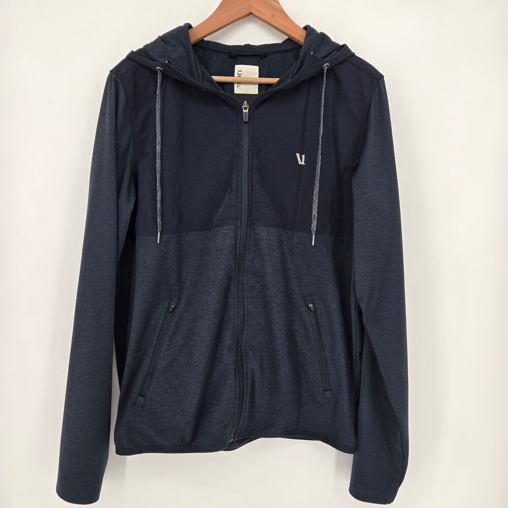 Vuori Ponto Performance Full Zip Hoodie M Navy Two-Tone Soft Knit Jacket